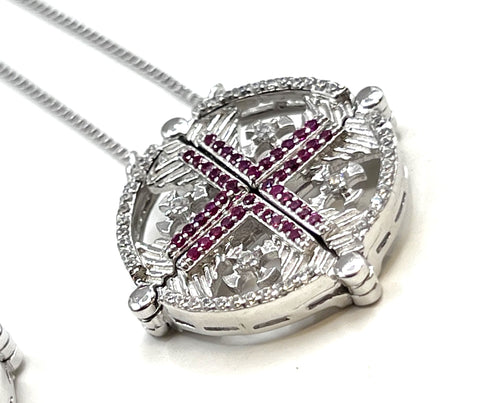 Sterling Round Jerusalem Cross Opening Magnetic Necklace